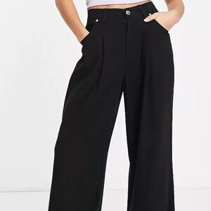 ASOS DESIGN Petite wide leg pants with linen in black